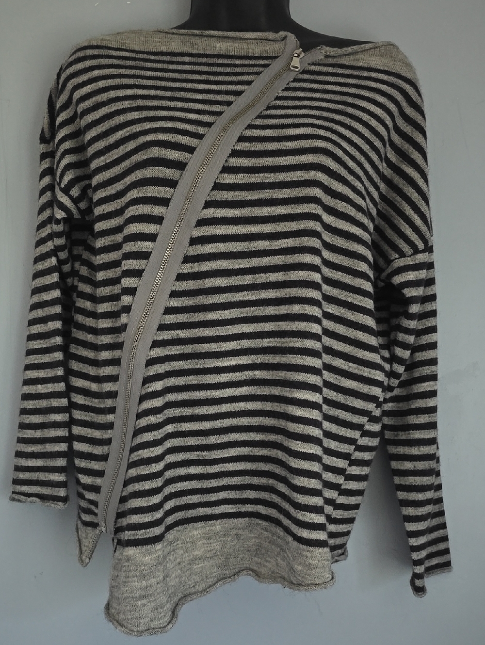 Nina Loca Made in Italy Striped Asymmetrical Zip Knit Sweater